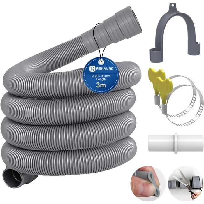 Tuyau De Vidange Lave-linge 3m Universel - Avec Raccord Et 2 Colliers De Serrage - Compatible 20-22mm
