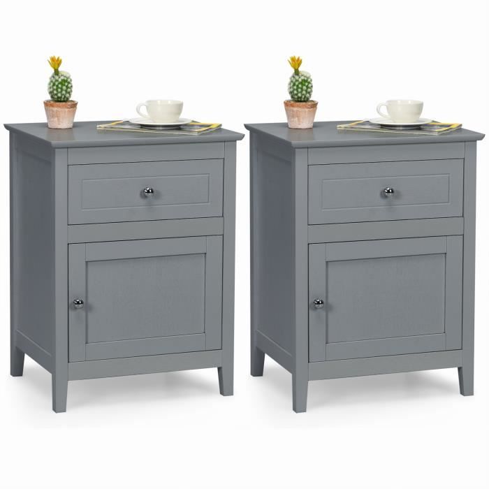 COSTWAY Lot de 2 Table de Chevet avec Tiroir et Grand Placard 48 x 38 x 63 5 CM Table de Nuit avec Pieds en Bois Massif Gris COSTWAY Lot de 2 Table de Chevet avec Tiroir et Grand Placard 48 x 38 x 63 5 CM Table de Nuit avec Pieds en Bois Massif Gris