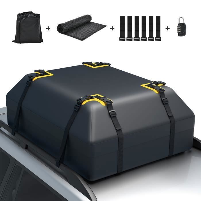 Sac De Toit étanche 4,5 M³ Pour Voiture – Compatible Avec/sans Barres De Toit, 4 Sangles, Serrure à Combinaison, Tapis Antidérapant