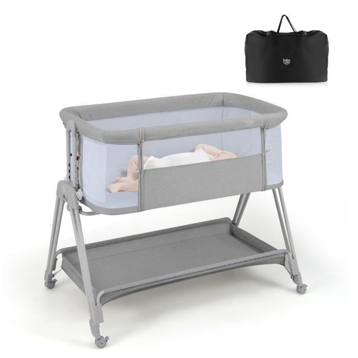 DREAMADE Lit Cododo Berceau Bébé Pliable Portable Hauteur Réglable Matelas Panier de Rangement 0-6 Mois Gris Clair