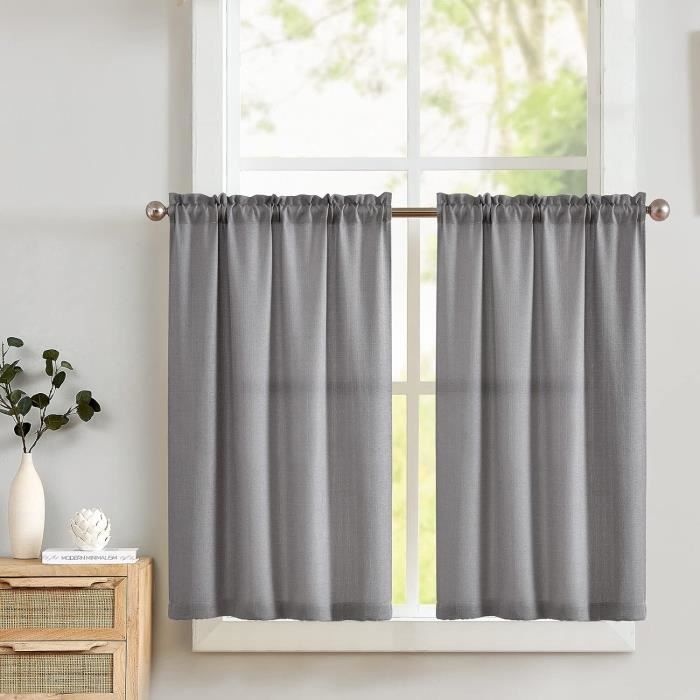 Lot De 2 Rideaux Brise-bise Style Lin - Semi-transparents - 45 X 60 Cm - Parfait Pour Cuisine, Salon, Caravane