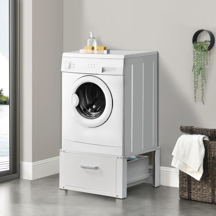 Kit de Superposition - EN.CASA - Blanc - 63 x 54 x 31 cm - Support de lave-linge avec tiroir - En Casa
