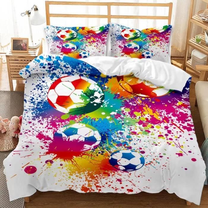 Housse de Couette Football Parure de Lit 2 Personnes avec Fermeture