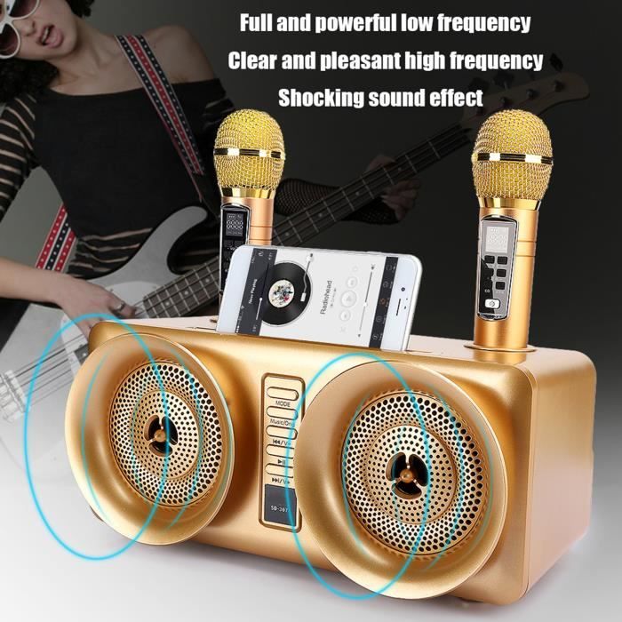Mini Enceinte Karaoké Bluetooth Avec 2 Micros Sans Fil - Lumière LED Et Effets Voix Pour Enfants & Adultes