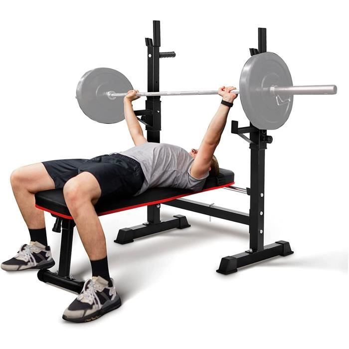 FIRNOSE Banc de Musculation avec Support de Barres - Banc de Poids/d'Entraînement  - Pliable/Réglable, Charge max. 200kg - Rouge/Noir - Cdiscount Sport