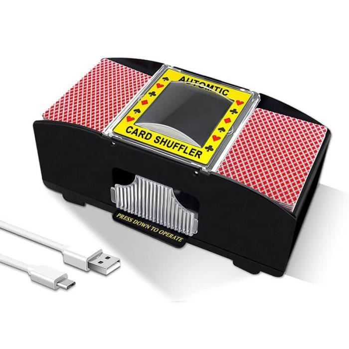 Mélangeur de cartes à 2 jeux automatiques, fonctionne avec des piles USB/AA, pour fête de famille, poker, blackjack, UNO Mélangeur de cartes à 2 jeux automatiques, fonctionne avec des piles USB/AA, pour fête de famille, poker, blackjack, UNO