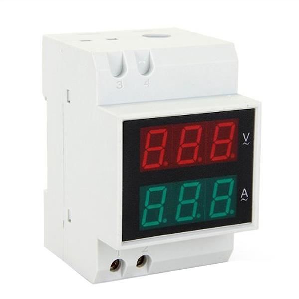 Ampèremètre Voltmètre Numérique DIN-RAIL - AC80-300V, AC0-99.9A, Double Affichage LED - Haute Précision ±1%