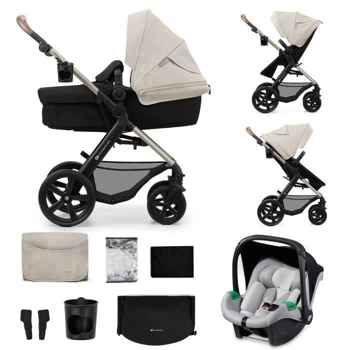 Poussette Kinderkraft MOOV 2 3 en 1 avec siège 2 en 1 grandes roues amorties Travel System jusqu’à 27 kg Gris