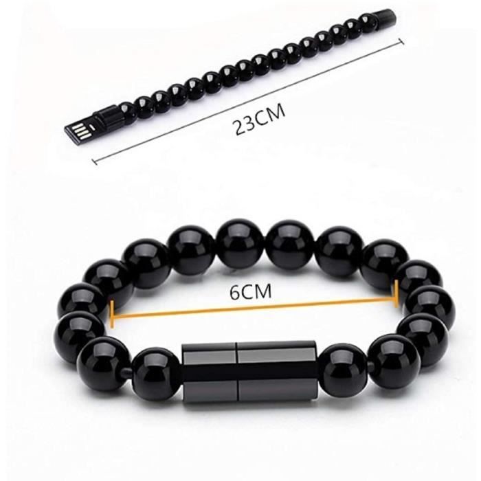 Bracelet Cable USB compatible Android noir à perles