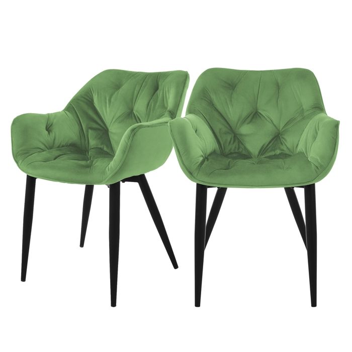 ML-Design Chaise de salle à manger set de 2 pièces sauge chaise de cuisine avec assise rembourrée en velours épais pieds en métal