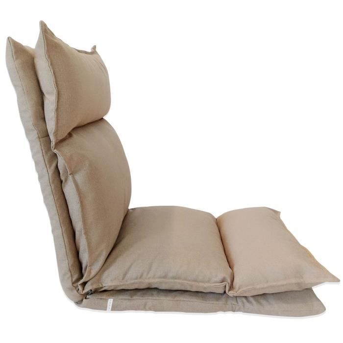 fauteuil de sol inclinable beige en métal et polyester - mobili rebecca - 1 personne - style contemporain