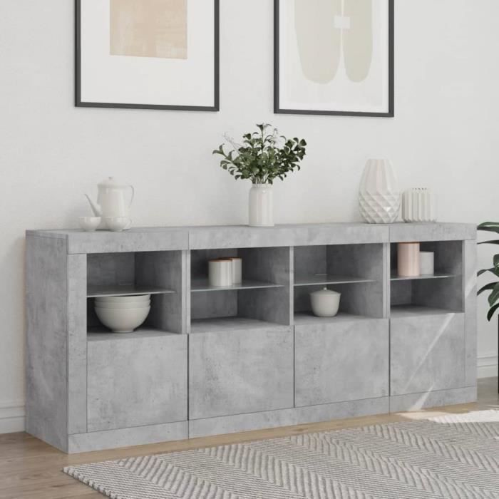 Buffet - MOTHINESSTO - DS1418 - Gris béton - Bois dingénierie - Éclairage LED RGB