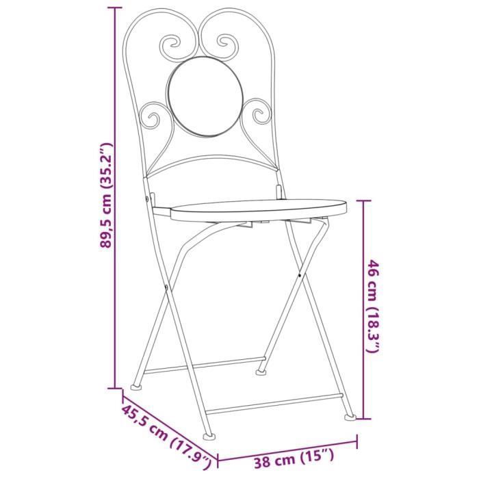 Chaise de bistrot - MOTHINESSTO - Noir et blanc - Design mosaïque - Pliable - Céramique facile à nettoyer