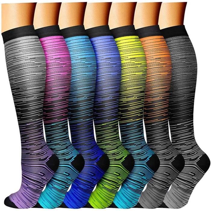 7 Paires Chaussettes de Compression pour Femmes et Hommes Chaussettes Sporti pour Sportive Cyclisme