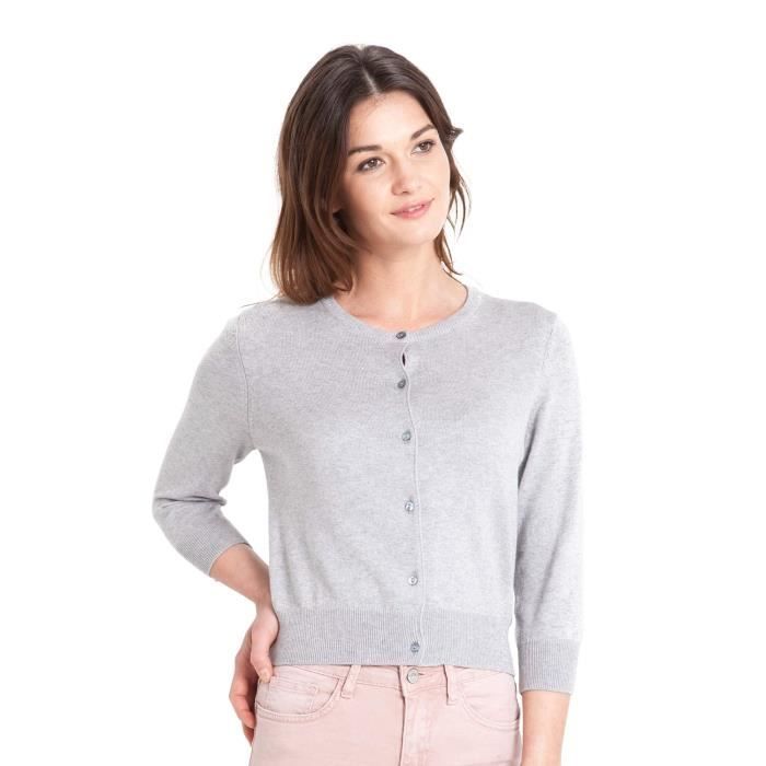 WoolOvers Cardigan court à manches 34 Femme Soie & Coton Gris clair