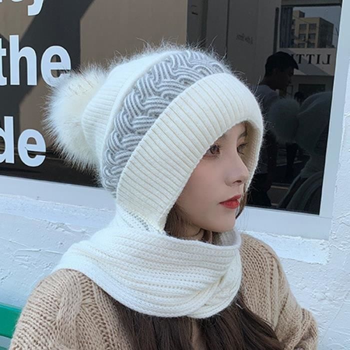Acheter Femmes hiver tricoté capuche chapeau écharpe casquette
