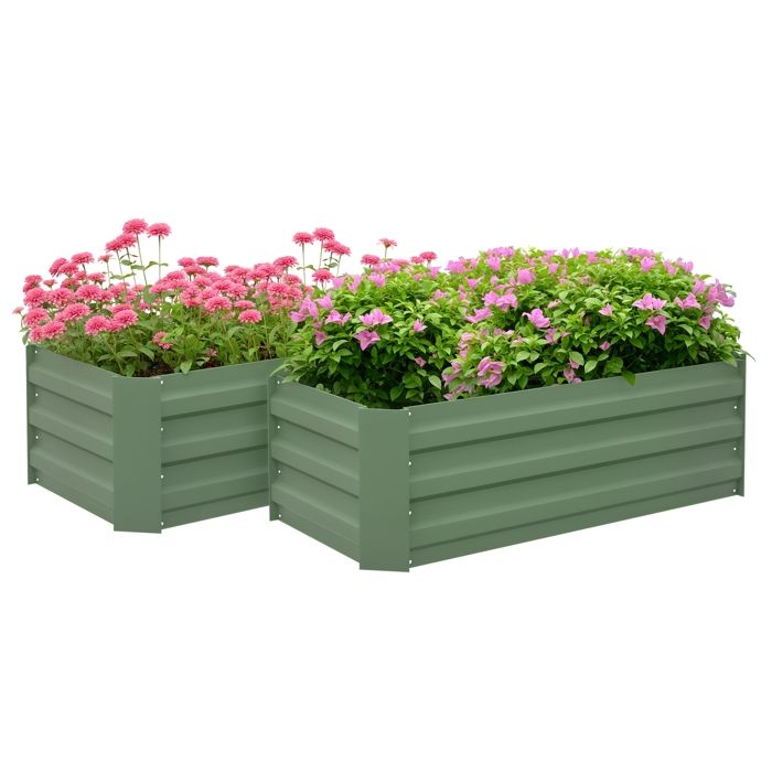 Carré potager - Outsunny - lot de 2 de jardin tôle dacier ondulée fruits herbes - acier - 100x50x30cm - vert