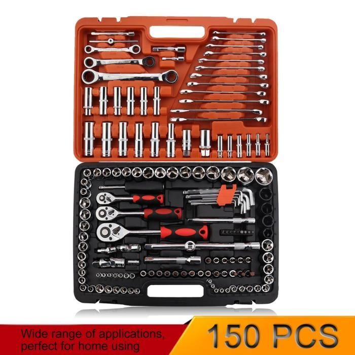 45 Piece 1//4 Pouces Hex-Chrome Vanadium Cliquet Tournevis Bit /& Socket Set