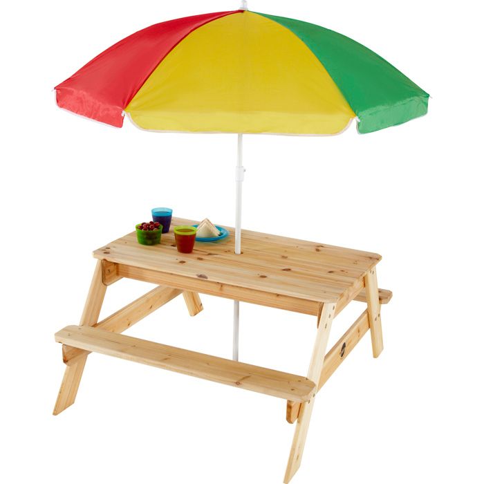 table de pique-nique prune pour enfants avec parasol bois