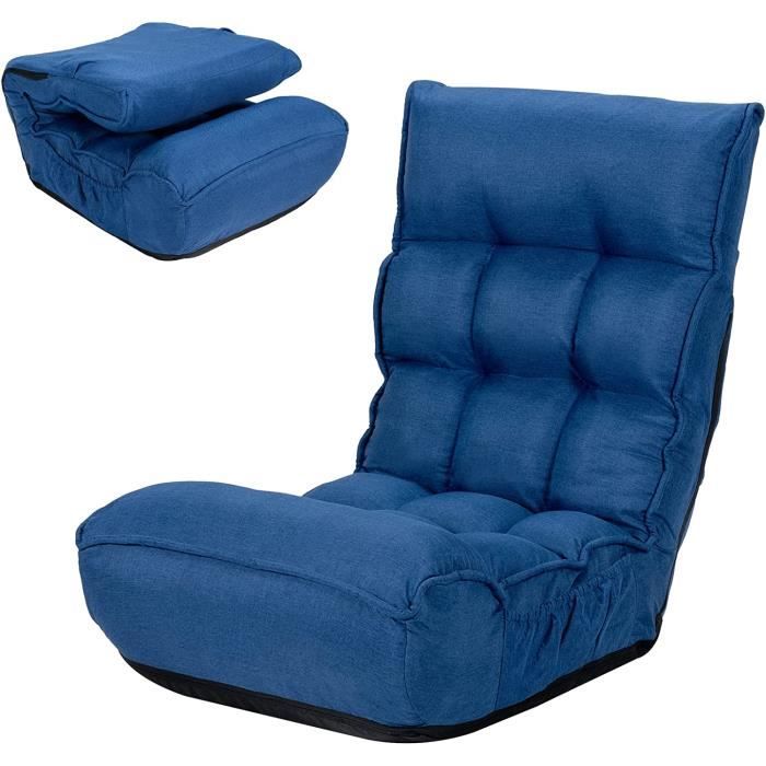 relax4life fauteuil paresseux bas réglable dossier 4 position charge 140kg, chauffeuse convertible lin appui-tête en 5