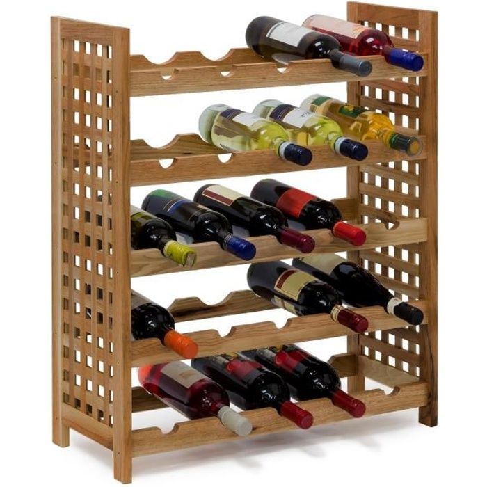 Relaxdays Étagère à vins Rangements pour 25 bouteilles de vin en bois de noyer 5 niveaux H x l x P 73 x 63 x 25 cm , couleur