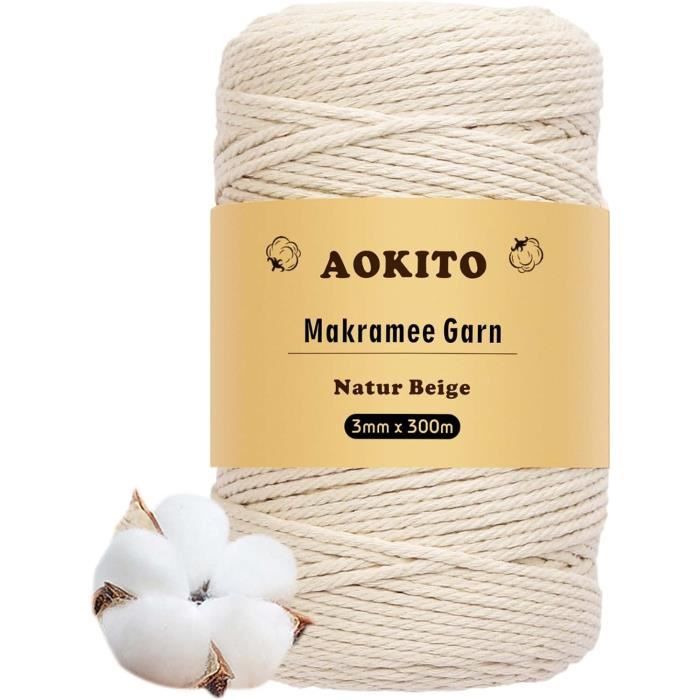 OurTop Premium macramégaren, naturel, 3 mm x 300 m macramé koord, macramétouw, voor doe-het-zelf handwerk, weefdecoratie, plantenhanger