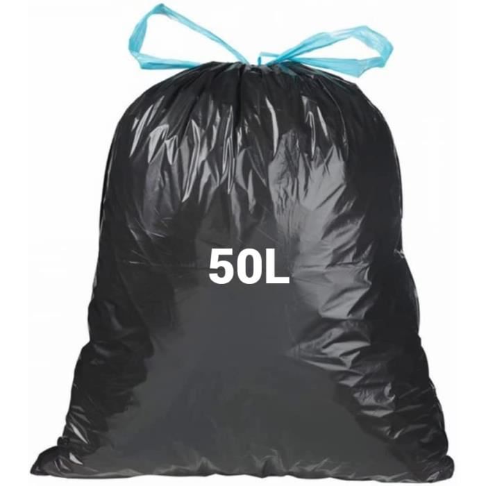 SANY Sacs poubelles 50 L Noirs Rouleaux Lien coulissant Lot de 100 Sacs 50l  Anti Fuite Transport et Fermeture Faciles Poignée165