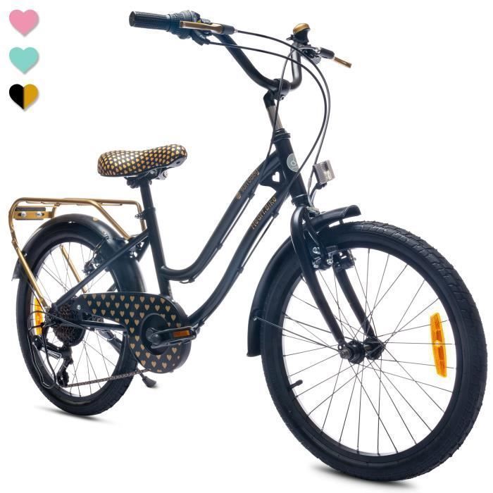 Vélo Enfant - Heart Bike - Roues 20 - 6 à 10 ans - V-Brake - porte-bagages - garde-boue - Noir et Jaune