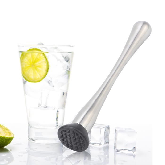 PIQIUQIU Pilon à Cocktail Inox - Pour Mojito, Caipirinha - Tête Rainurée - 20.5cm