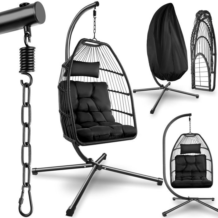 Fauteuil suspendu - TECTAKE - Fauteuil suspendu ARIANE avec structure grande stabilité poids supporté 160 kg pivotant - Noir