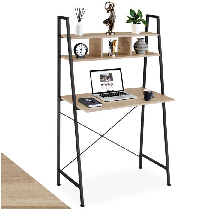 Bureau - TECTAKE - Table de bureau EXETER au style industriel en bois et acier 855 x 465 x 140 cm - Bois clair