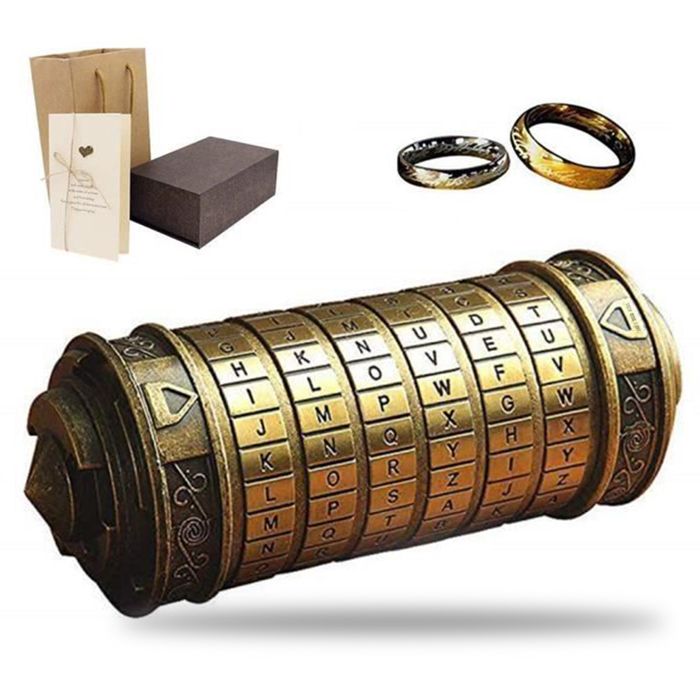 TD® Da Vinci Code Mini Cryptex avec Deux Anneaux Noël Saint-Valentin Anniversaire Cadeaux pour Petite Amie Copain (Bronze)