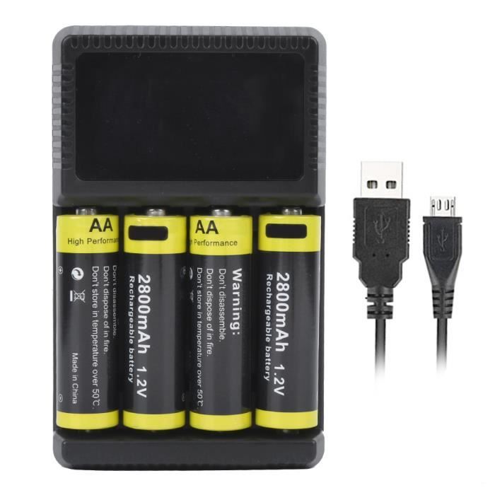 Eeuye Chargeur Intelligent 4 Emplacements Piles AA AAA Avec Écran LCD USB - Charge Rapide Sûre