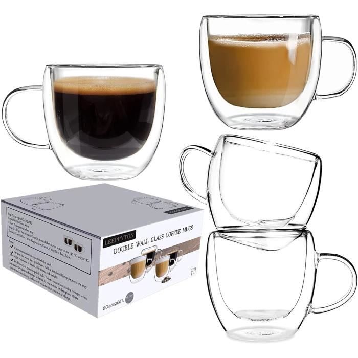 Set De 4 Tasses à Expresso Jecobi – Verre Double Paroi, Avec 2 Cuillères, 5,4 Oz