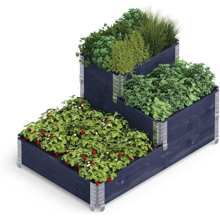 Upyard Stepped Bed - modern verhoogd bloembed van pallets - modulair, meertraps verhoogd bloembed van natuurlijk hout voor tuin en terras, 120 x 80 x 58,5, grijs