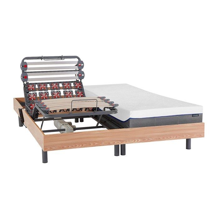 Lit électrique de relaxation lattes et plots + matelas mémoire de forme - 2 x 80 x 200 cm - Chêne - DIONYSOS de YSMÉE Lit électrique de relaxation lattes et plots + matelas mémoire de forme - 2 x 80 x 200 cm - Chêne - DIONYSOS de YSMÉE