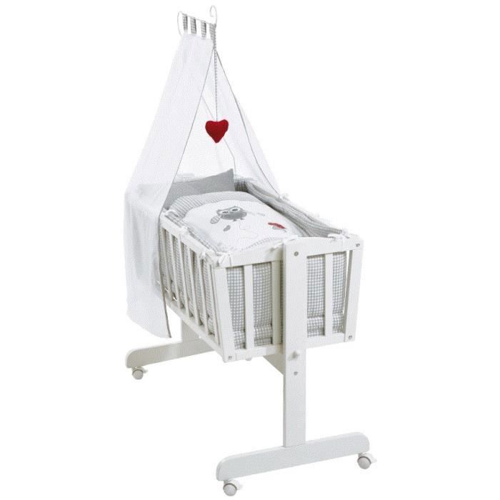Berceau en bois avec parure ariel - 90x40 cm - coloris blanc 