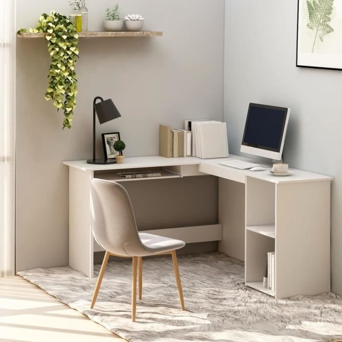 Top Table de travail JILI - Bureau dangle en forme de L Blanc 120x140x75 cm356 Kg