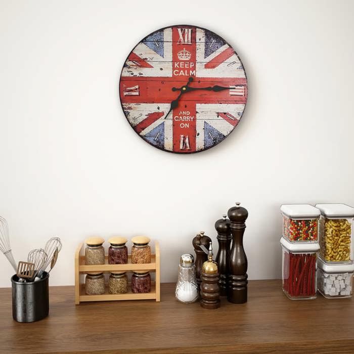 vidaXL Horloge Murale Vintage Royaume-Uni Quartz Montre de Salon Pendule de Mur 30 cm MDF Multicolore 50627 vidaXL Horloge Murale Vintage Royaume-Uni Quartz Montre de Salon Pendule de Mur 30 cm MDF Multicolore 50627