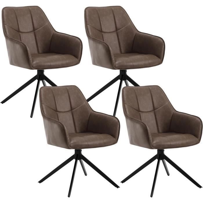 WOLTU Lot de 4 Chaises de Salle à Manger Pivotantes Fauteuils Rembourrés en Similicuir Vintage Marron W0ATT0179-4
