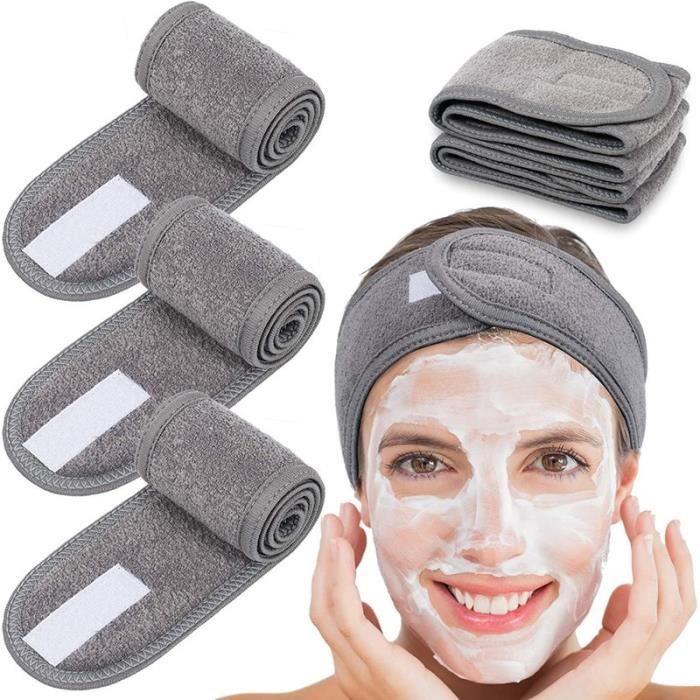 Bandeau Spa Lavage Visage + Bracelets éponge - Set Doux Et Absorbant - Pour Maquillage, Soins Peau, Démaquillage
