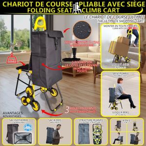 78 l avec 7 poches lat/érales Kiley Chariot de courses XXL en bleu avec grandes roues Chariot pliable jusqu/à 50 kg