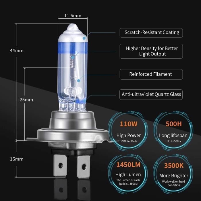Kit ampoules LED H7 12v 24v 55W 6000K avec radiateur passif