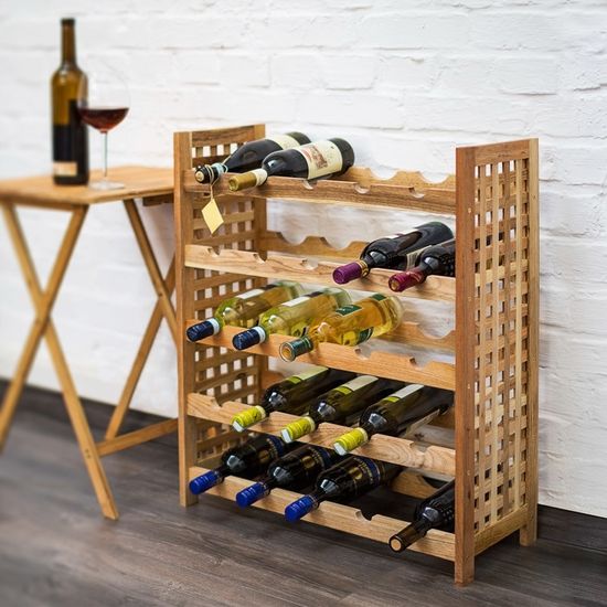 YIC Rack À Vin En Bois De Pin, Étagère De Stockage De Bouteilles De Vin, Présentoir (4 Couches