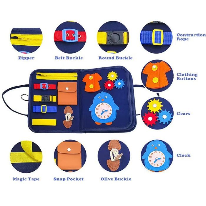 Busy Board Montessori BONNYCO – 8 Panneaux En Feutre – Valise Éducative Motricité Fine – Cadeau 1 à 6 Ans