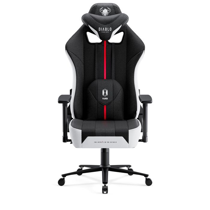 Diablo X-Player 2.0 Chaise Gaming Fauteuil de Gamer de Bureau Accoudoirs 3D Design Ergonomique Tissu Skaï Oreiller Coussin Lombaire Anthracite-Cramoisi Normal (L