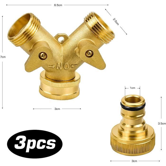 Bächlein Distributeur en Y en Laiton pour Une Utilisation en Intérieur & en Extérieur - Distributeur en Y à 2 Voies pour Un Raccordement d'eau G 3/4