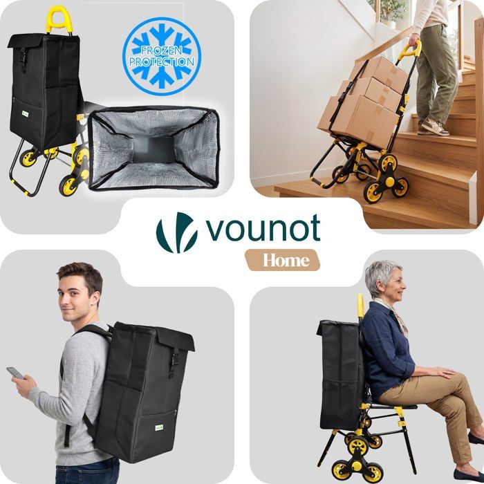 Chariot De Courses Pliable 6 Roues - Avec Siège Intégré - Monte Les Escaliers Facilement - Sac Grande Capacité