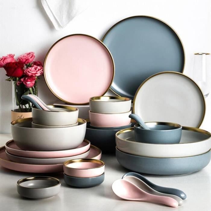 Plats et assiettes,Service de vaisselle en porcelaine à motif de doigts  simple,ensemble de bols et assiettes,de - Type 10inch Plate - Cdiscount  Maison