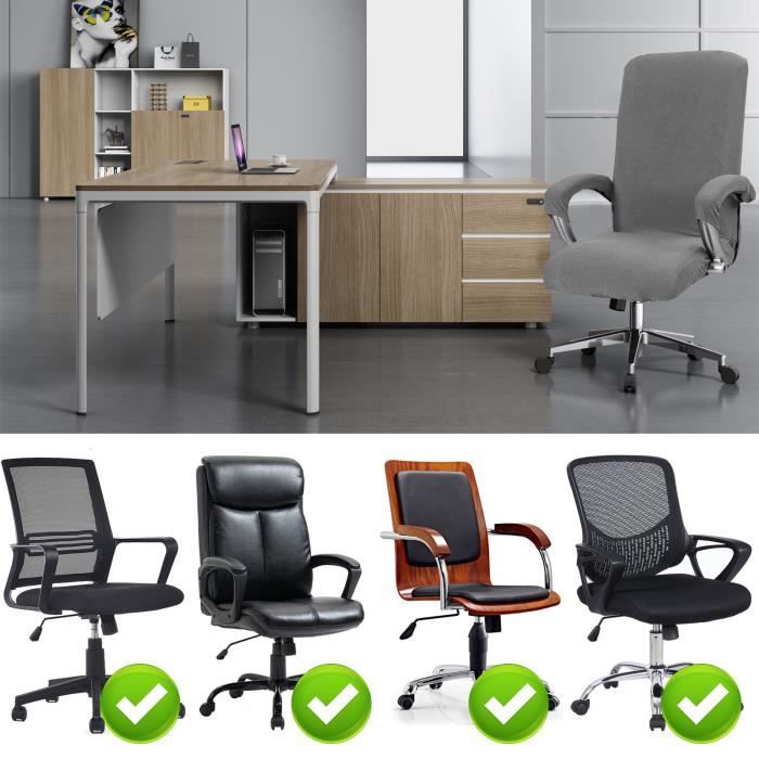 Housse De Chaise De Bureau Extensible, Housse De Fauteuil Rotatif Élastique, Housse De Siège D'ordinateur Amovible Universel, Lavable Couverture Protector Pour Pivotante Accoudoirs Chaise (gris